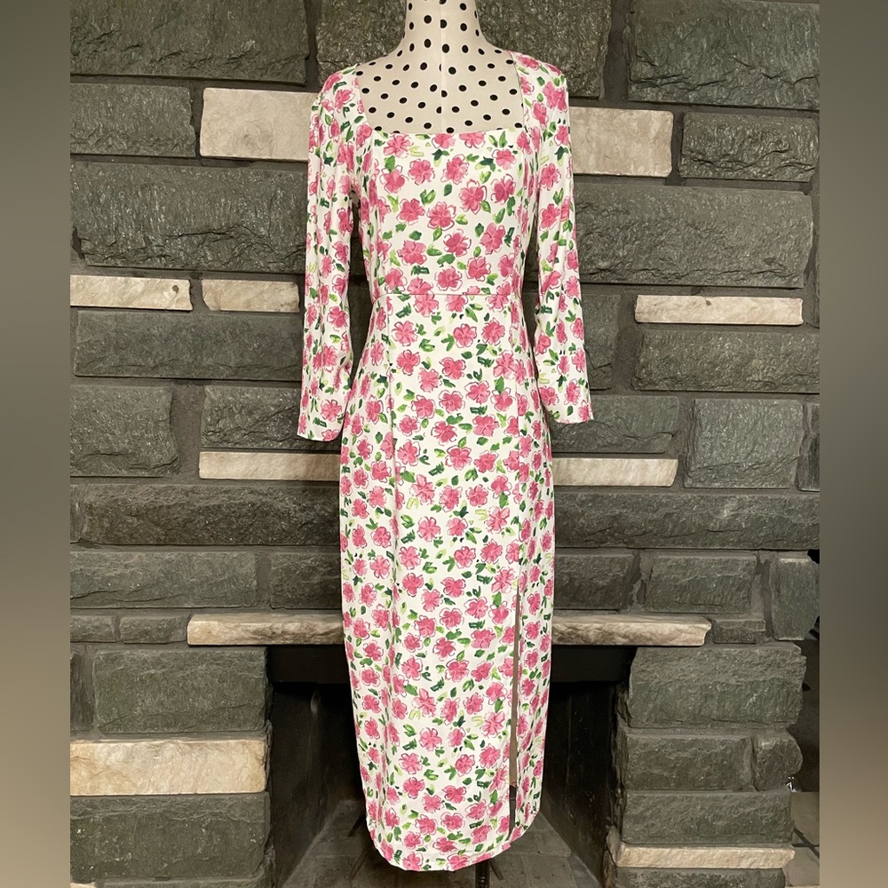 ZARA Floral Square Neck Dress